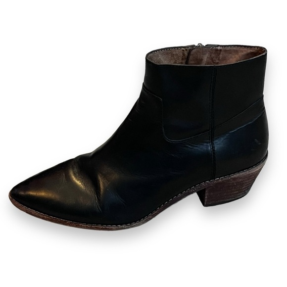 Madewell Charley Ankle Boots Pointed Side Zip Low Heel Black Leather SZ 9 K5307 - Picture 2 of 12